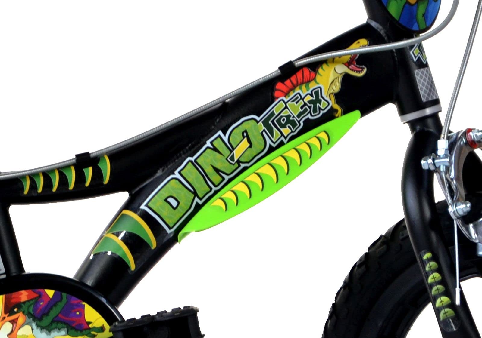 giordanoshop Bicicletta per Bambino 14" 2 Freni Dinosaur Nero e Verde