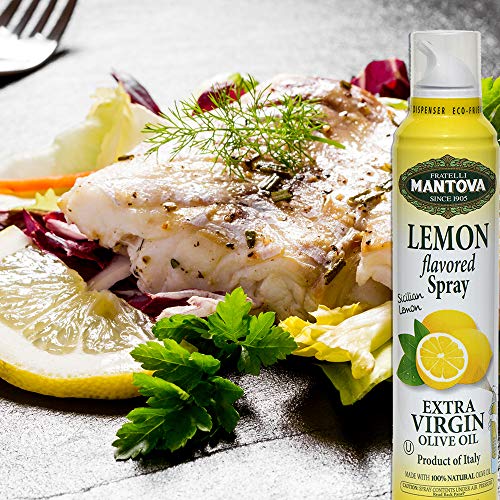 Mantova Lemon Flavored Extra Virgin Olive Oil Spray, Heart-Healthy Cooking Spray Perfect For Salads, Pasta Sauces, Or Grilling, 100% Natural Cooking Oil Made In Italy, Olive Oil Dispenser Bottle Sprays, Drips, Or Streams With No Waste, 8 Oz #TOP6