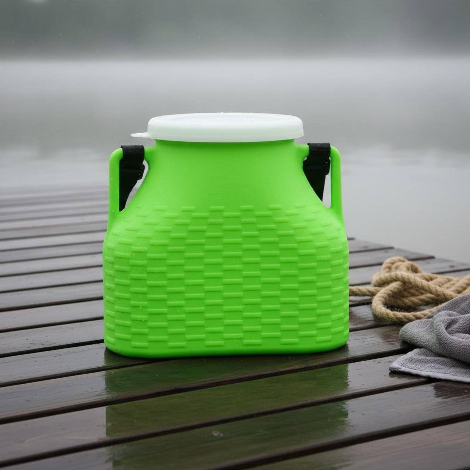 Seau de Pêche avec Bandoulière Imperméable Boîte à Poissons Vivants Portable Grande Capacité Seau à Vifs Portable pour Bateau, Vert, 20 litres