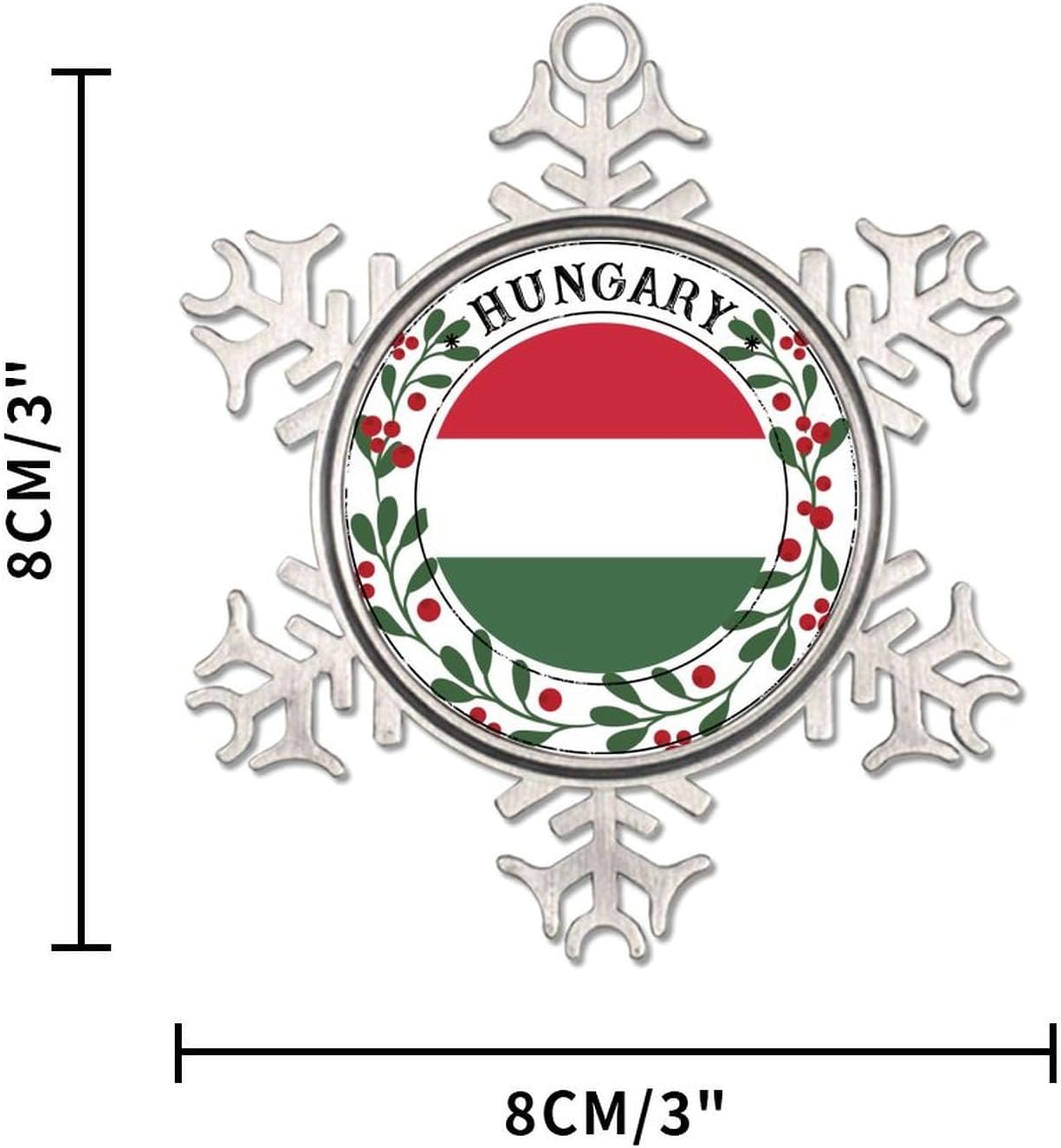 Hungary Flag Wreath Snowflake Ornament Metal Christmas Pendant World Map Themed Hungary Ornaments Xmas Tree Decor Hanging Ornaments for Kids Mom Dad Friends Loves