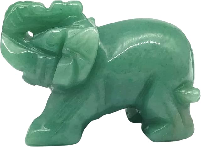 Natural Green Jade Stone Elephant, Lucky Elephant Figurine Crystal Gemstone Carved Elephant Statue Ornament Home Decoration (2Inch green)
