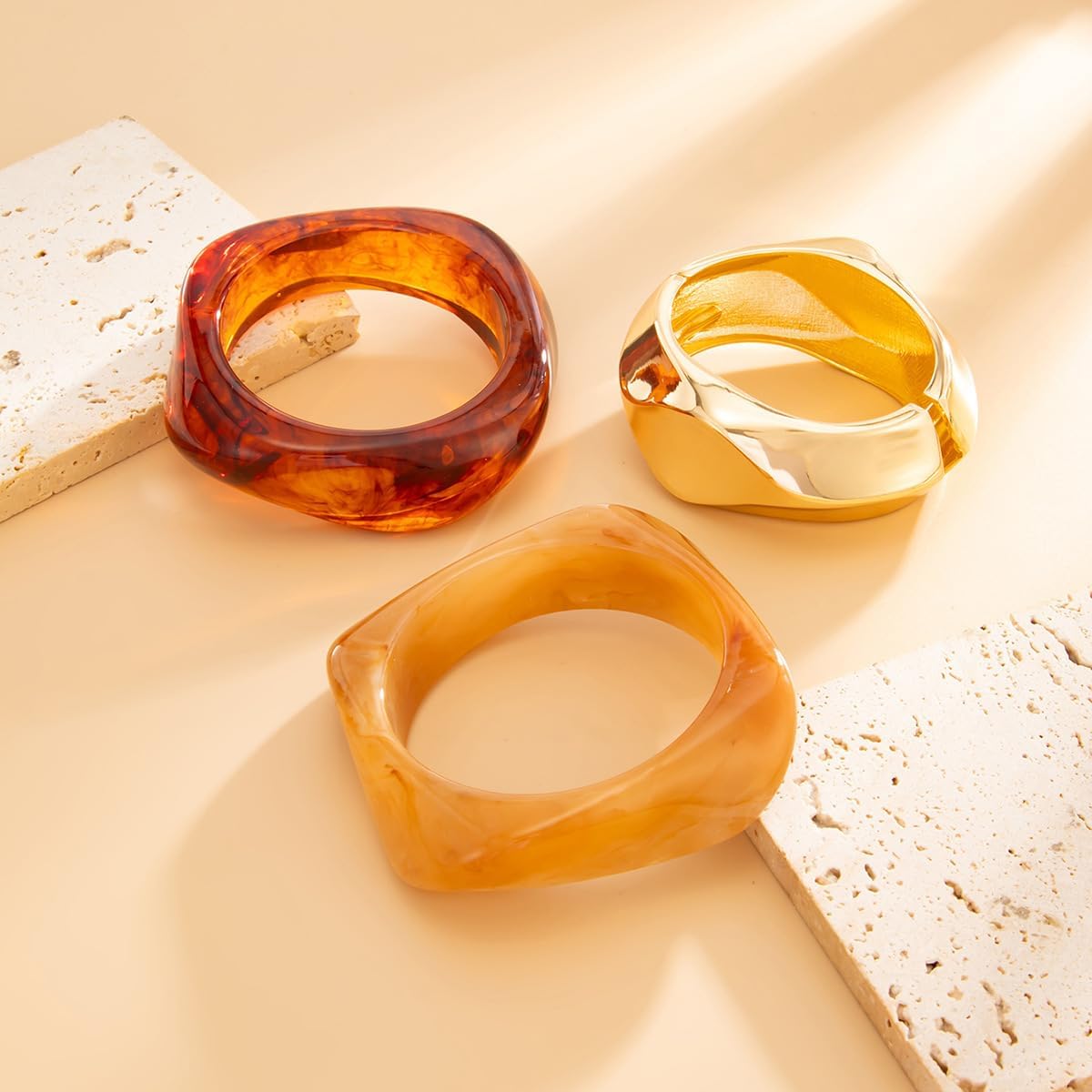 3Pcs Resin Chunky Bangle Bracelets for Women, Beach Colorful Irregular Acrylic Bracelet, Wide Stackable Bangles Vacation Jewelry Set - Image 4