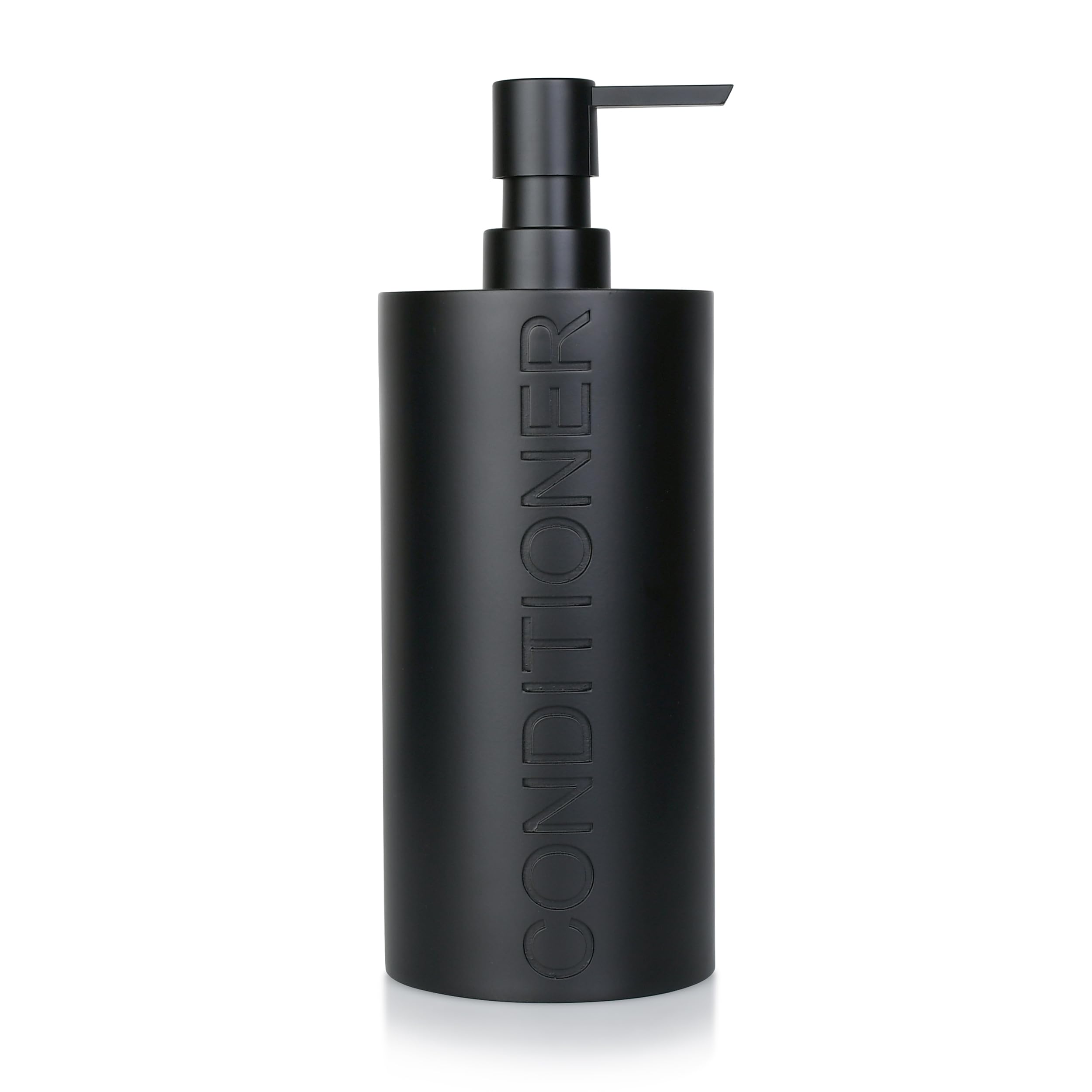Matte Black Conditioner Dispenser Luxurious Refillable Pump Bottle with Black Resin Pump and Embossed Text, Durable Design for Bathroom and Shower