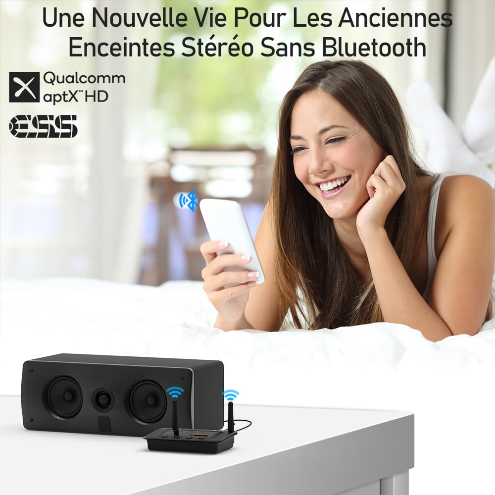 1Mii B03Pro Transmetteur Récepteur Bluetooth 5.3 | avec DAC Audiophile,aptX HD/LL/Adaptive and Longue Portée Adaptateur Audio pour Chaînes Hi-Fi/TV