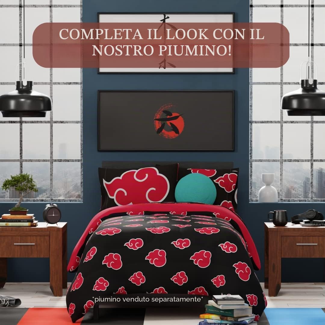Franco Naruto Akatsuki Anime Bedding Super Soft Microfiber Queen Set di lenzuola (prodotto con licenza ufficiale Naruto)