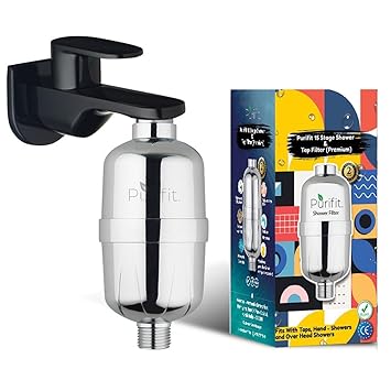 Purifit Shower and Tap Filter for Hard Water | Water Softener for Bathroom | Hard Water Filter | Reduce Hair Fall | Silver Finish - image, photos