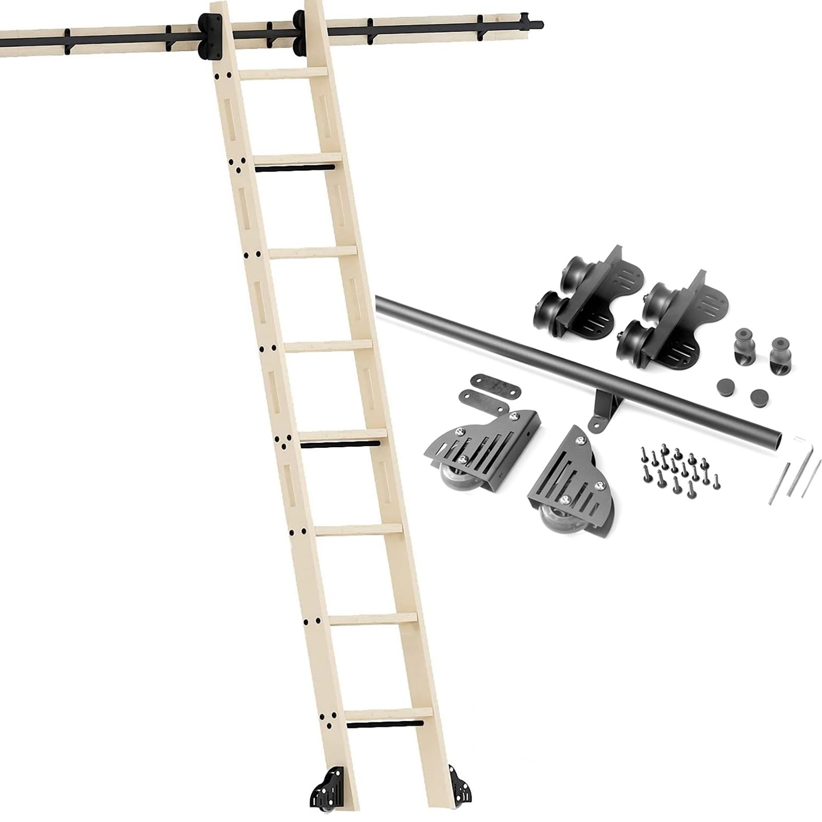 Kit de porte de grange coulissante et rail d'échelle mobile pour bibliothèque