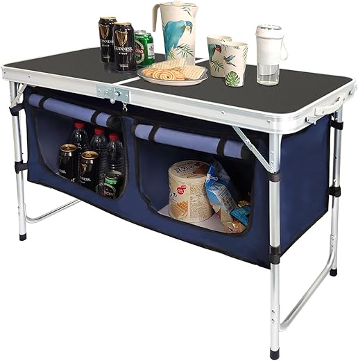 Lightweight Adjustable Aluminum Folding Table with Storage for Camping