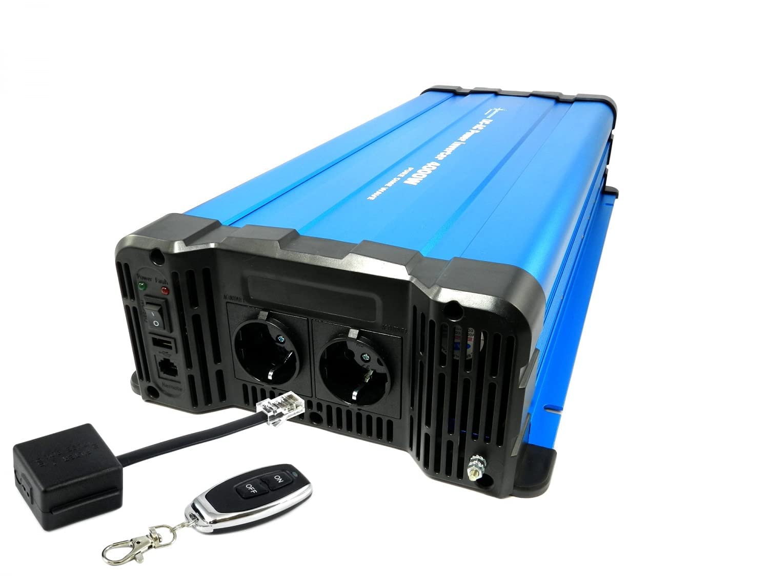 solartronics FS4000DR przetwornica napięcia 12 V 230 V 4000 W, czysty sinusoidalny falownik solarny USB z pilotem zdalnego sterowania CRW88