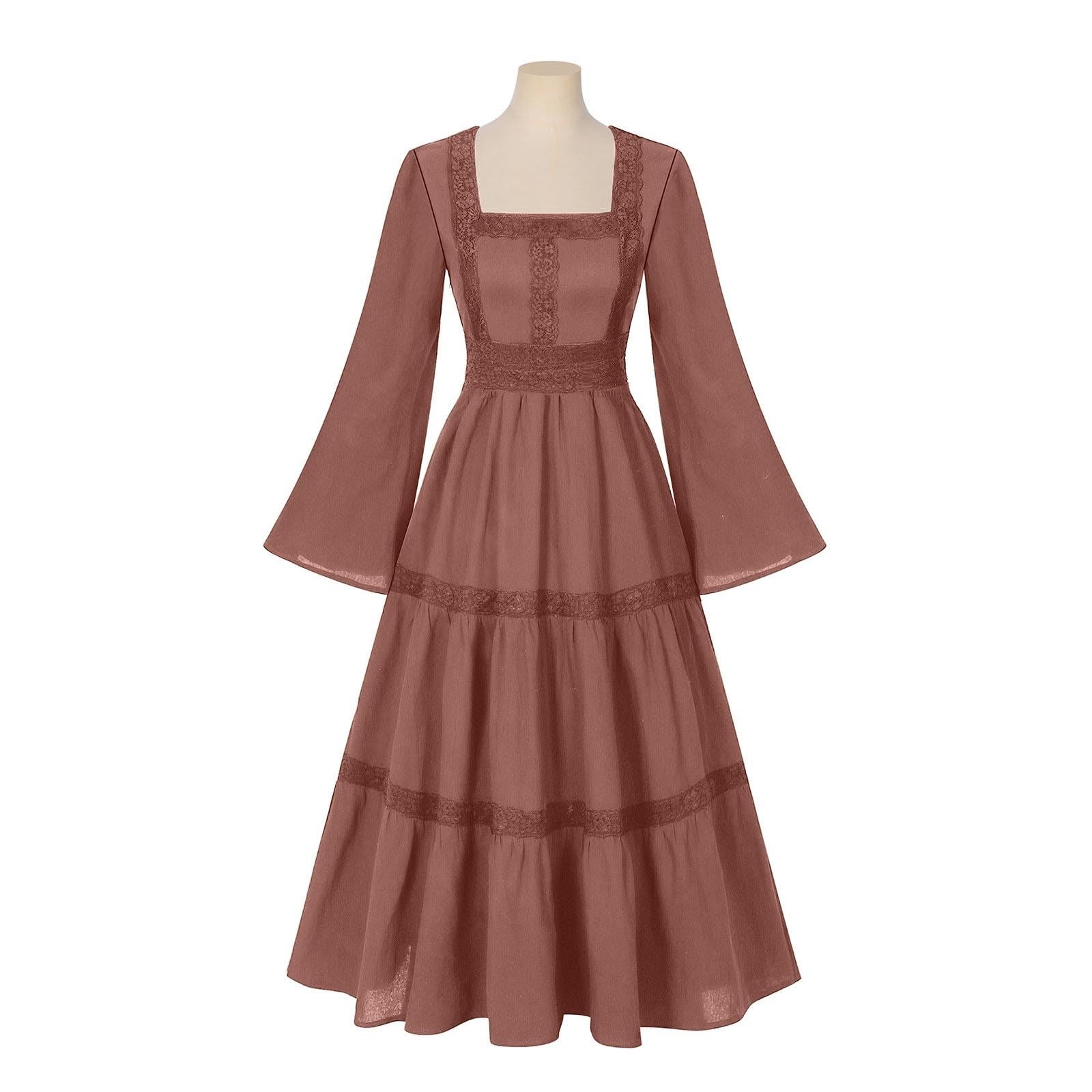 Renaissance Kleid Damen Mittelalter Kleid Mittelalter Kostüme Damen | Langarm V-Ausschnitt Trachtenrock, Halloween Kostüm,Piratenkostüm,Gothic Kleid, Victorian Dress, für Karneval Halloween Party