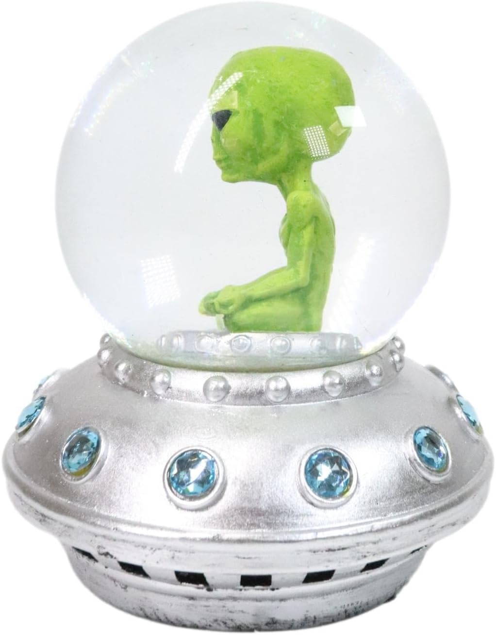 Ebros Gift Area 51 Bizarre Green ET Roswell UFO Alien Sitting On Saucer Spaceship Water Globe 5.5" Tall Extra Terrestrial Halloween Decorative Figurine
