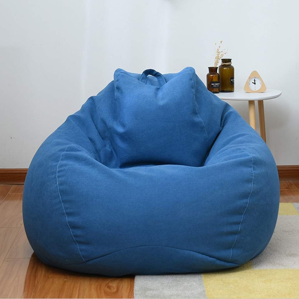 Sofa-Cover Large Small Lazy Bean Bag Sofa Chairs Cover Without Filler Linen Cloth Lounger Seat Bean Bag(Blue,XL)