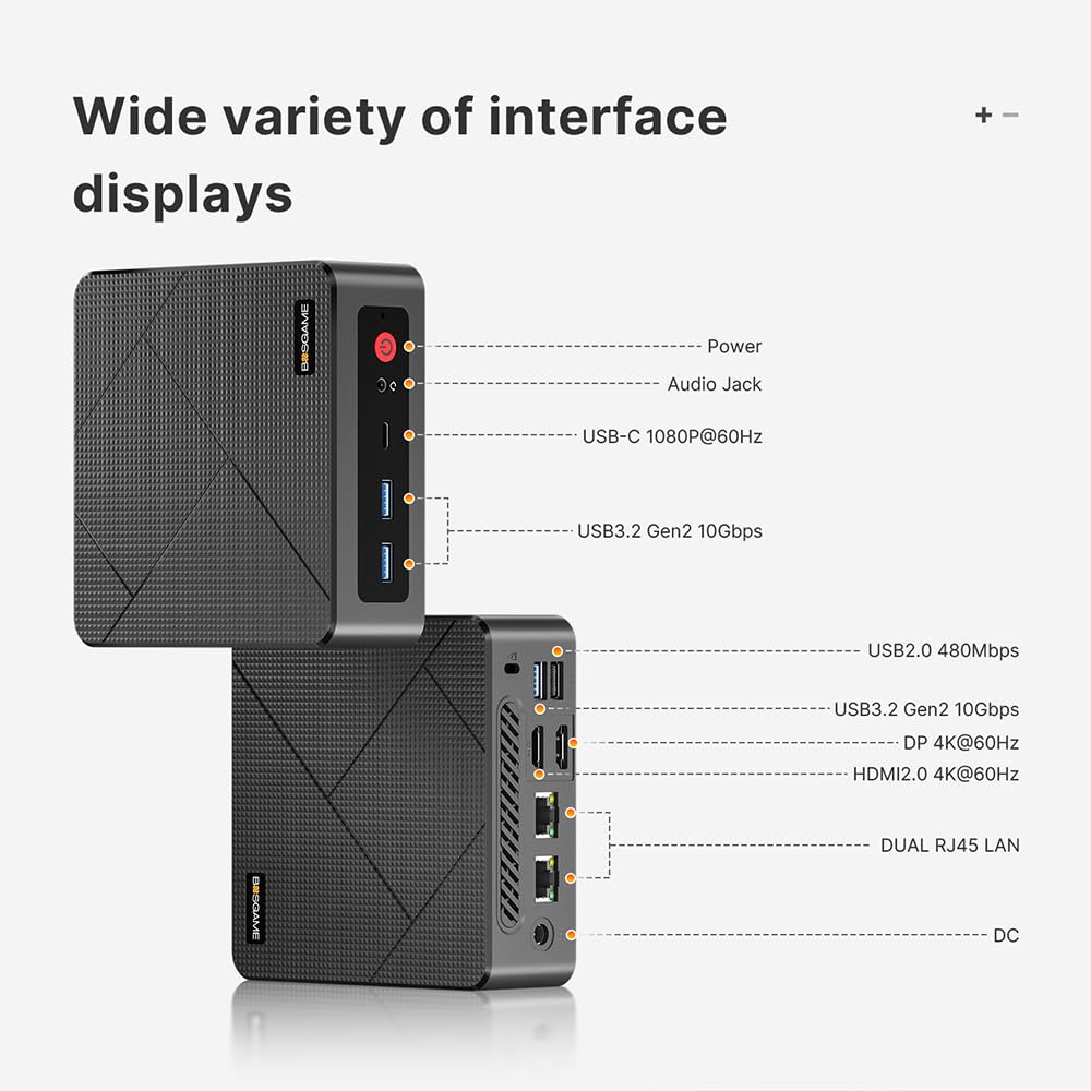 BOSGAME E4 Mini PC, AMD Ryzen 5 3550H(up to 3.7GHz), 16GB DDR4 RAM 512GB NVMe SSD Mini Computers, 4K Triple Display HDMI, Type-C, DP, Dual RJ45 LAN, Wi-FI 5, BT 5.0
