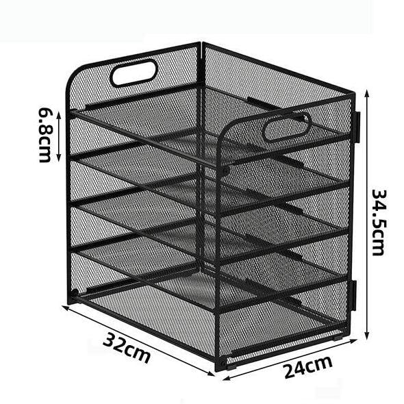 ECIC 5 Trays Paper Organizer Letter Tray with Handle-Mesh Desk File Organizer, Paper Sorter for Office, Home or School, Black image 4