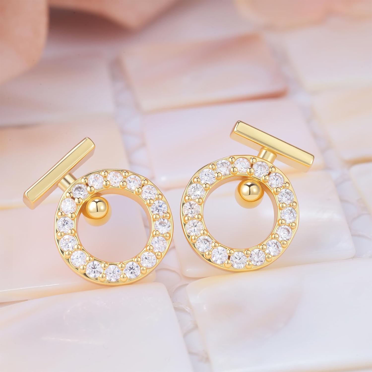 Sterling Silver Circle Stud Earrings - Shiny Cubic Zirconia Hypoallergenic CZ Circle-Shaped Minimalist Jewelry Fashion Gifts for Mom Wife - Image 3