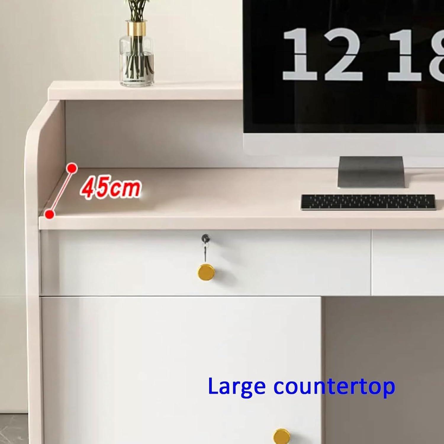 Reception Desk, Front Counter with Storage Drawers and Cabinets, Modern Front Desk Reception Room Table with Double Storage, for Clinic Lobby Salon Office