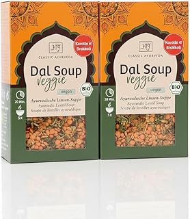 Classic Ayurveda Bio Dal Soup Veggie 300 g – würzige Linsensuppe mit Brokkoli, Paprika & Kokos – vegane ayurvedische Mahlzeit mit Pippali & Ingwer – vollwertig, leicht & schnell zubereitet (2 x 300 g)