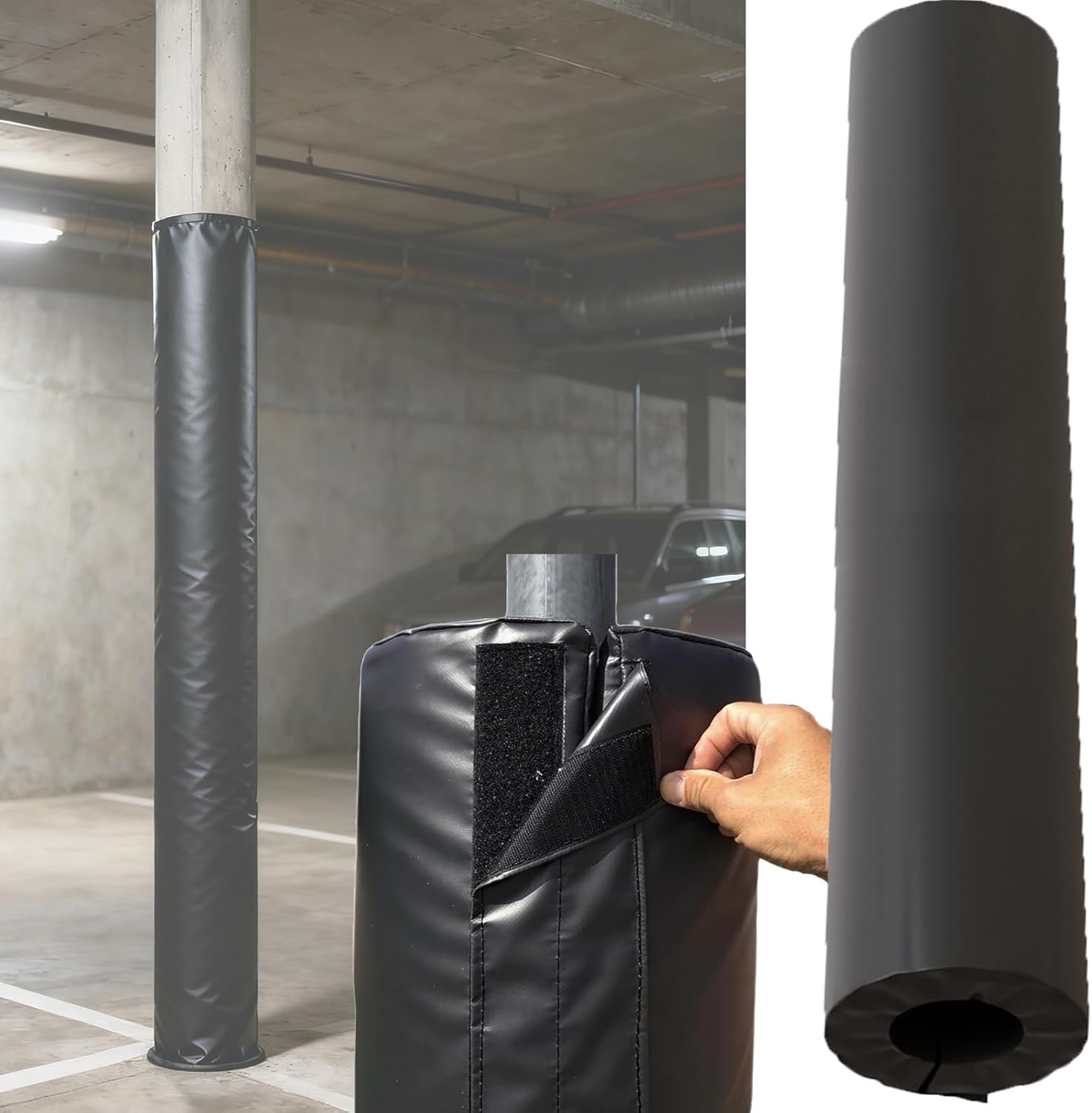 Basement Pole Padding, Pole-Dia 2in (Pole-Circ 6.3in) Safety Protection, H 4FT Heavy Duty & Waterproof, Black Wrap Around Design for Basement, UV-Resistant & Secure Fit for Collision Prevention