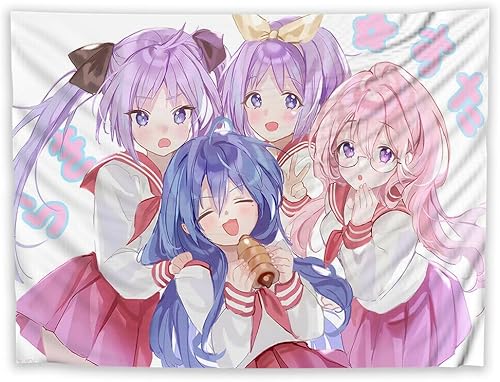 HOKMAH Bonito tapiz colorido de anime, Kawaii japonés divertido diseño de dibujos animados para niñas, tapiz rosa para sala de estar, dormitorio,