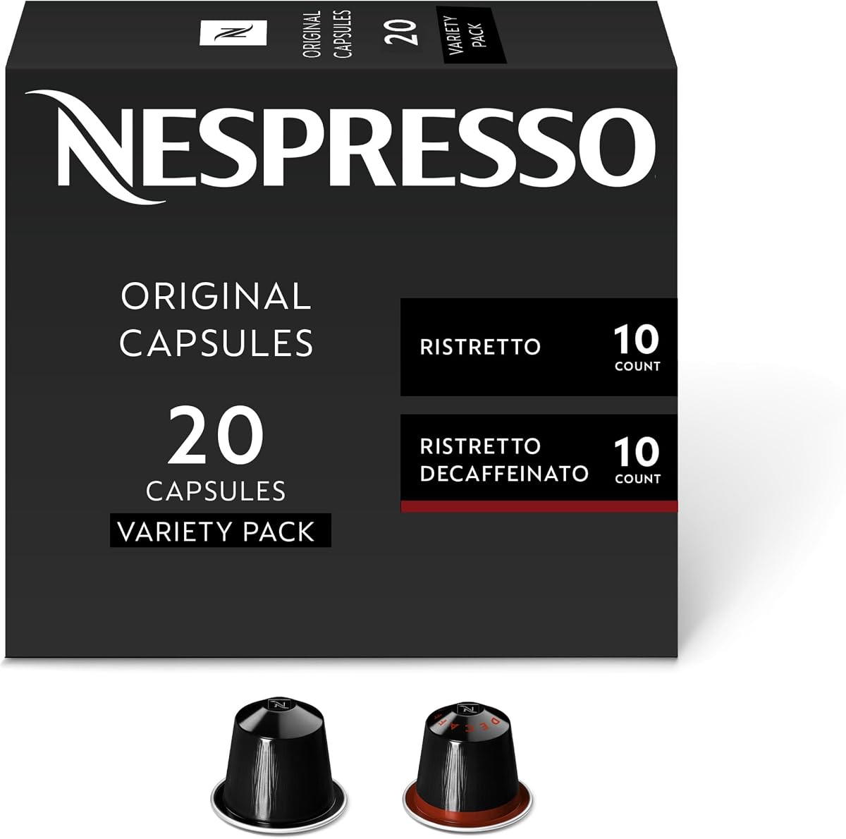 Nespresso Original, Ristretto Italiano and, 20-Count Espresso Coffee Pods | Capsules Decaffeinato Dark Roast Pack of 1