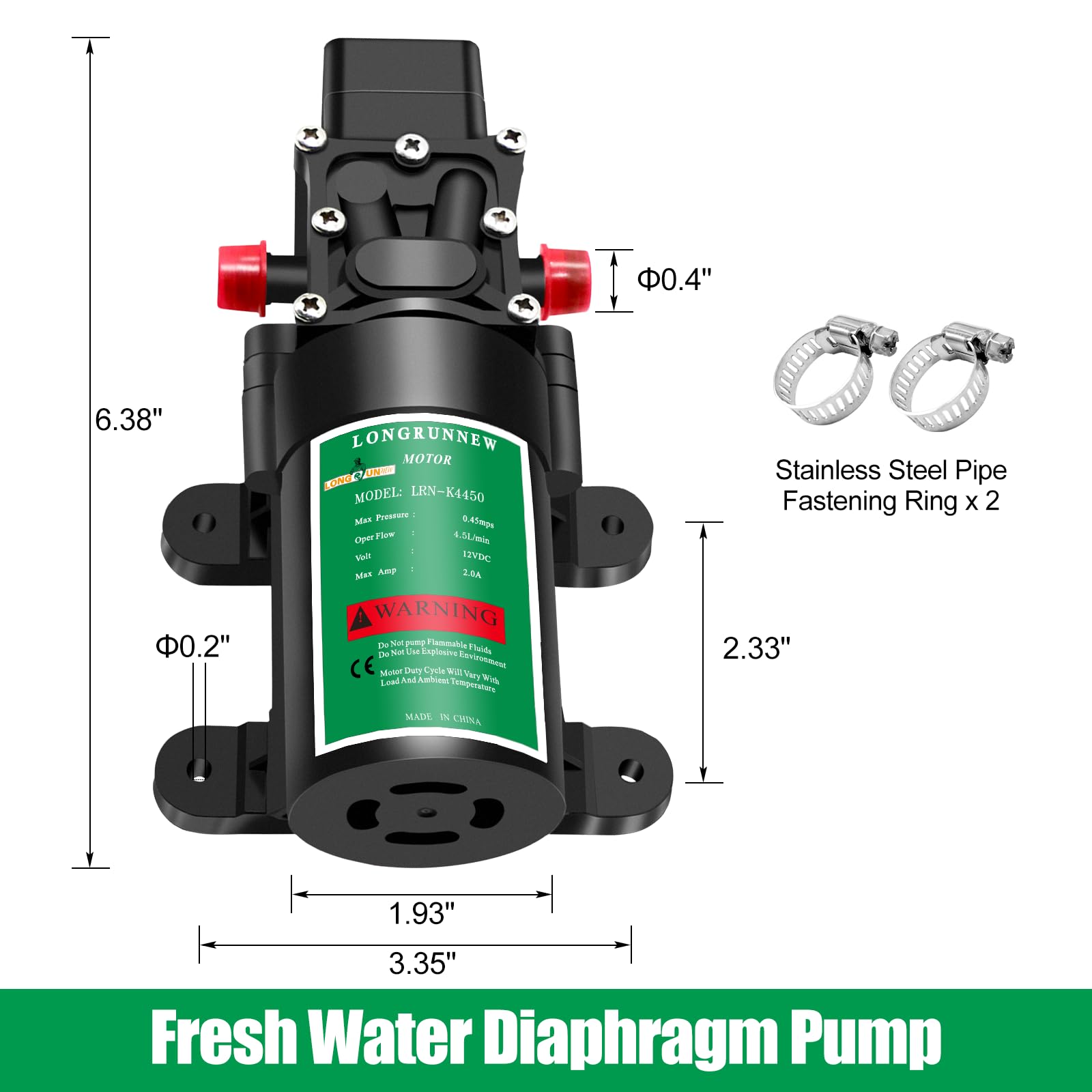 Frischwasserpumpe 12V DC Membranpumpen mit einstellbarem Druckschalter, 4.5L/Min 1.2GPM 85 PSI Selbstansaugende Sprühpumpe für RV/Camper/Marine/Boot/Garten Rasen