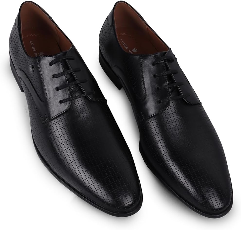 Men Premium Leather Breathable Lining Material Anti Slip with Heel TPR Sole Formal Derby Shoes