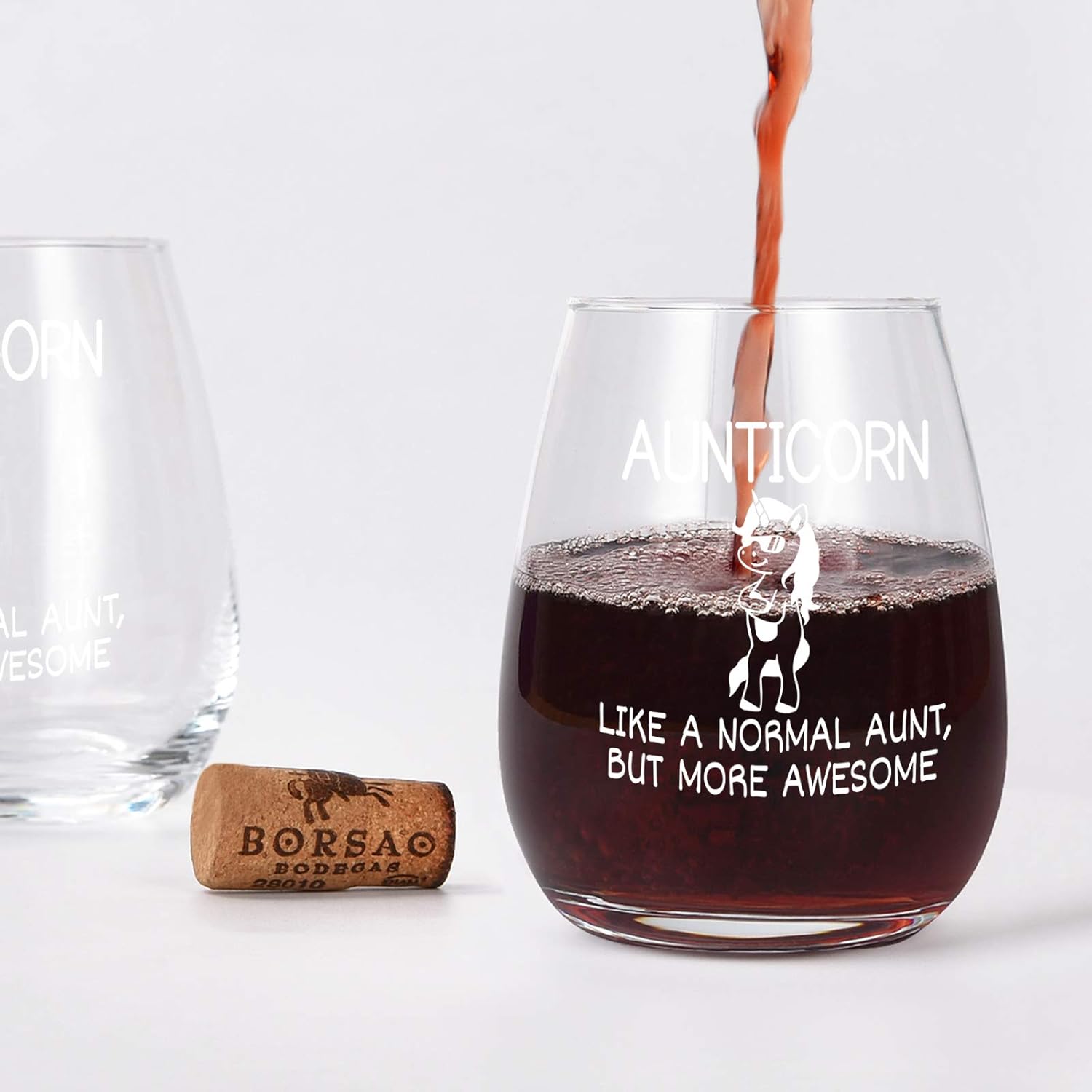 🔥 Aunticorn Stemless Wine Glass, Aunt Gifts for Auntie Women Sister Mothers Day Christmas Birthday 15 Oz, Funny Unicorn Aunt Wine Glass Gifts from Niece Nephew