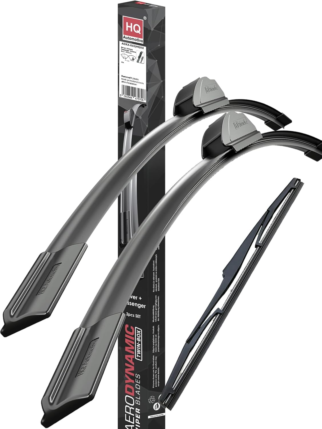 Front & Rear kit of Aero Flat Windscreen Wiper Blades AD91-421|HQ12F