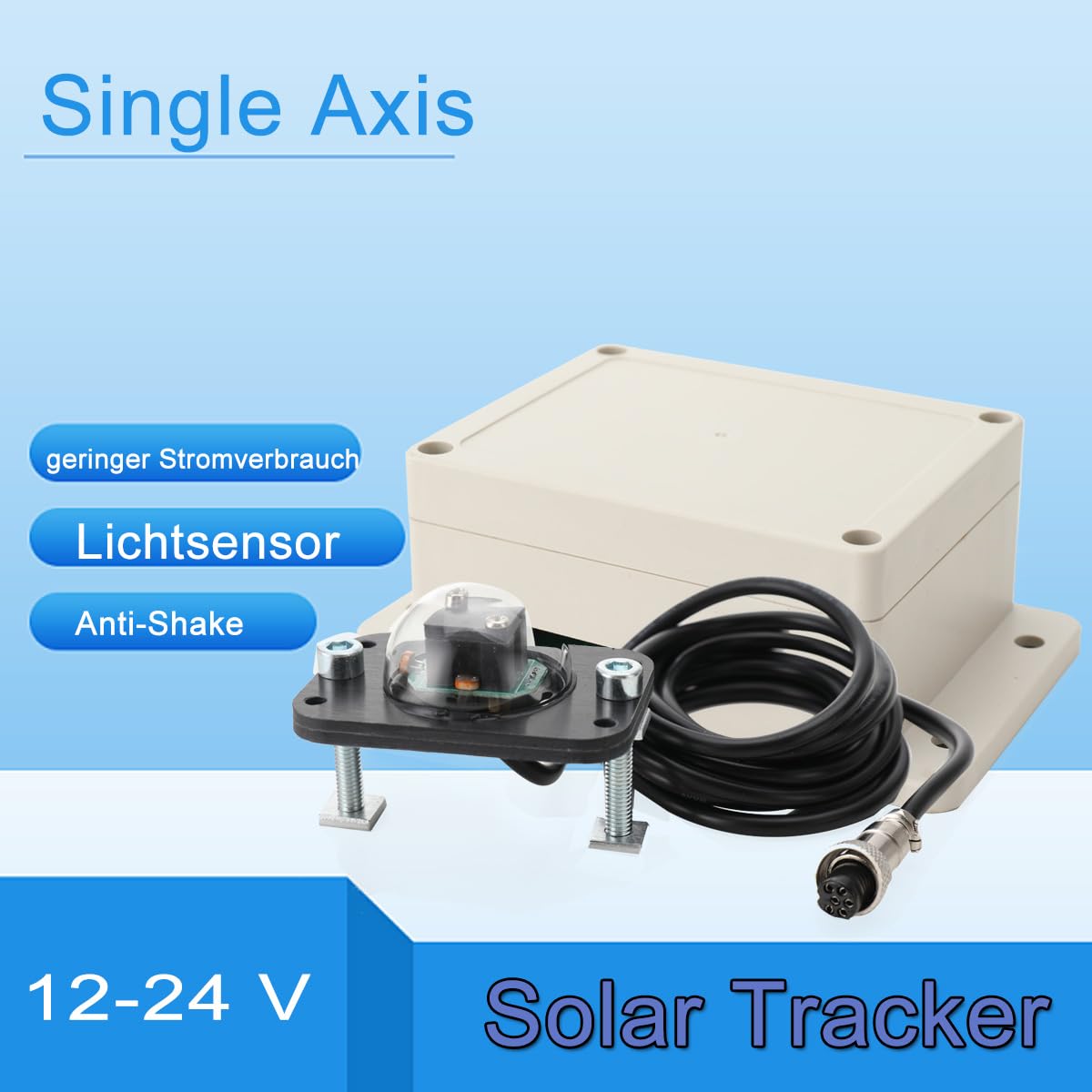 MreryyseSystème de Suivi Solaire avec Câble de 2M, Contrôleur de Suivi Solaire, Interrupteur Manuel Automatique Vertical Vers le Soleil (Simple Axe)