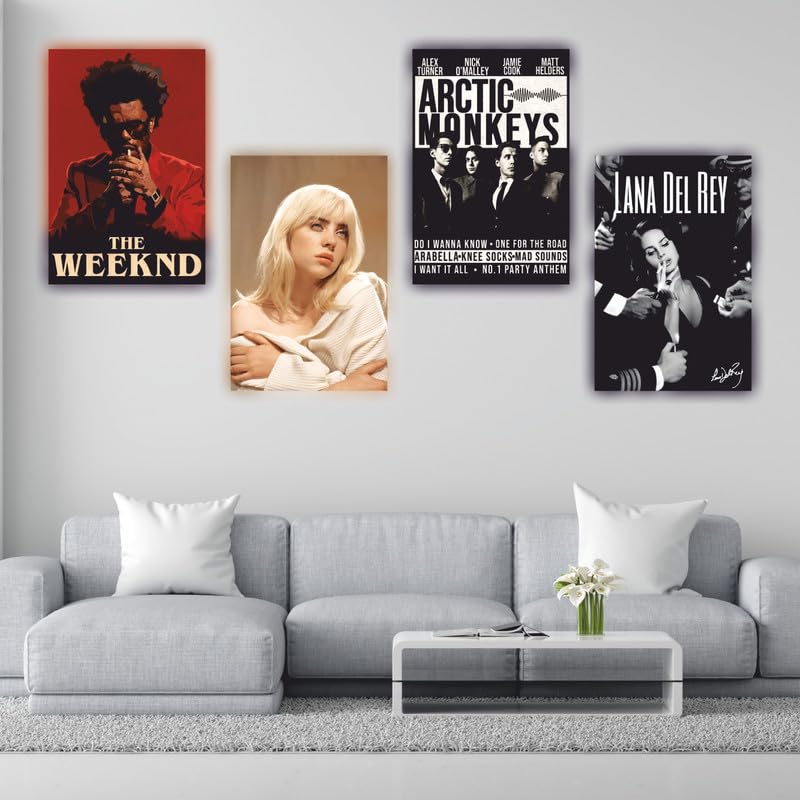 Image of POSTERONN Aesthetic Grunge Music Wall Posters Pack of 4 9x12 Inch | Artist Theme Prints for Room Hostel Decor | Unframed Wall Art for Bedroom Living Room Studio Music Lovers