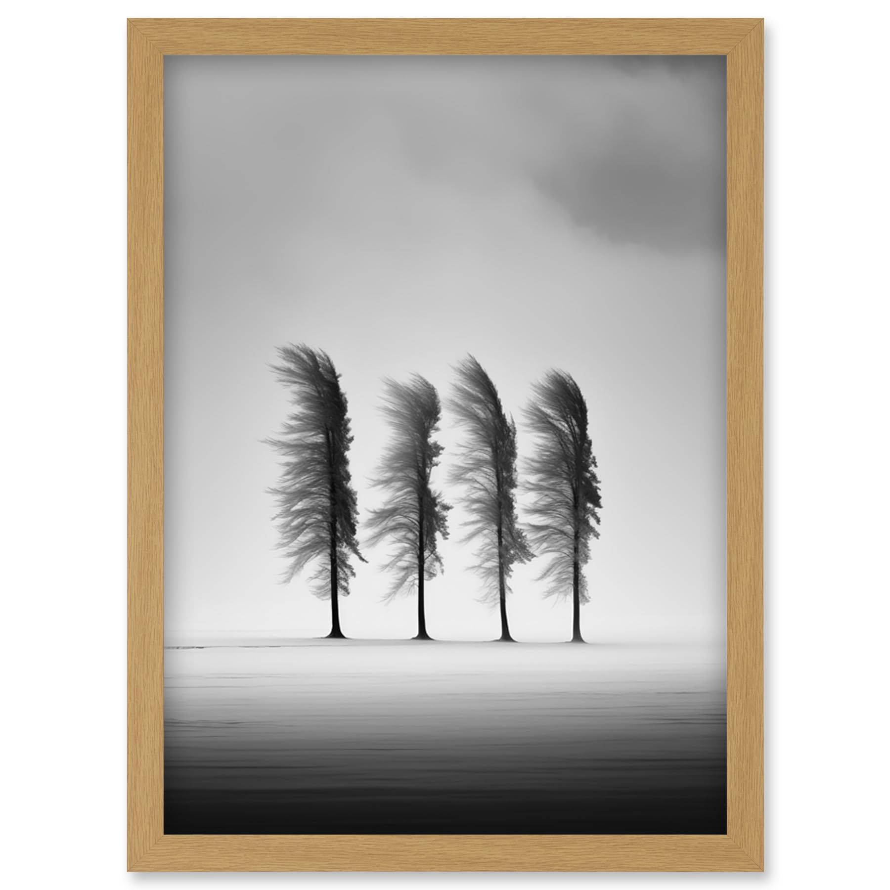 Artery8 Still Holding Strong Black and White Winter Landscape Photograph Wind Blowing on a Row of Cypress Hills Artwork Framed Wall Art Print A4