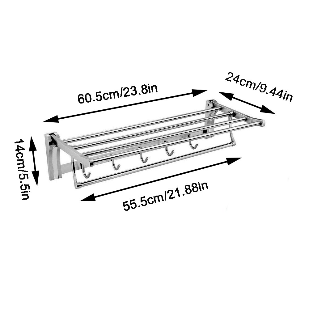 Togu sus 304 Acero inoxidable 5 estante plegable toallero de barra con 5 ganchos, Heavy Duty toalla estantes montado en la pared para baño, aseo, acabado en acero inoxidable cepillado