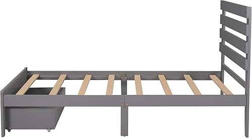 Miniatura 9 de Merax Base de cama individual con cabecero, base de cama de madera tamaño individual con cajón de almacenamiento debajo de la cama sobre ruedas,