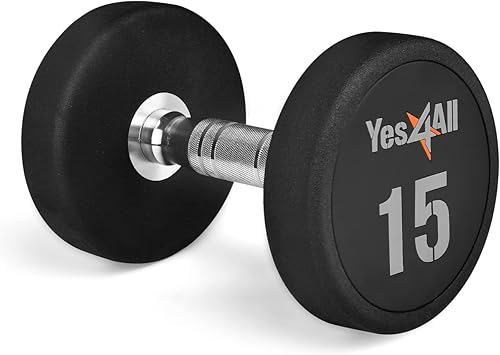 Yes4All Premium Urethane Dumbbell with Anti-Slip Knurled Handle 5 - 50LBS for Strength Training, Full Body Workout, and Muscle Building - Sold
