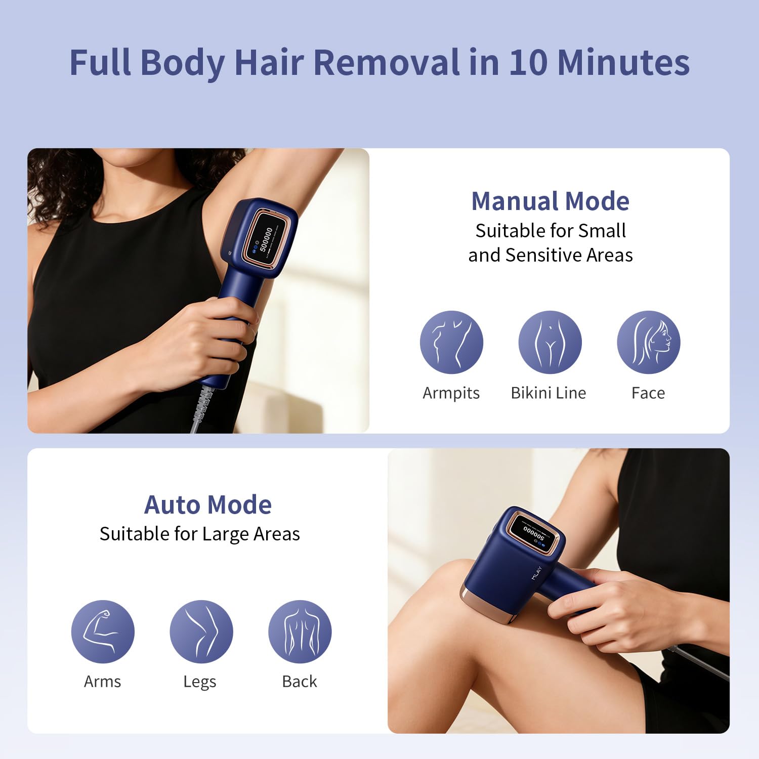 MLAY Épilateur à Lumière Pulsée avec Refroidissement, 0,5 sec/flash, Épilateur IPL avec 3 Têtes pour le Bikini, les Jambes, Aisselles, 5 Niveaux d'Énergie(Max 20J) et 2 Modes de Flash Épilateur Laser