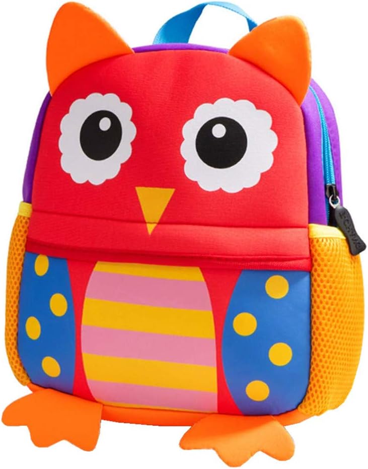Neoprene Toddler Backpack Waterproof Animal Cartoon Mini Travel Bag for Little Girl Boy 1-6 Years, Owl Large