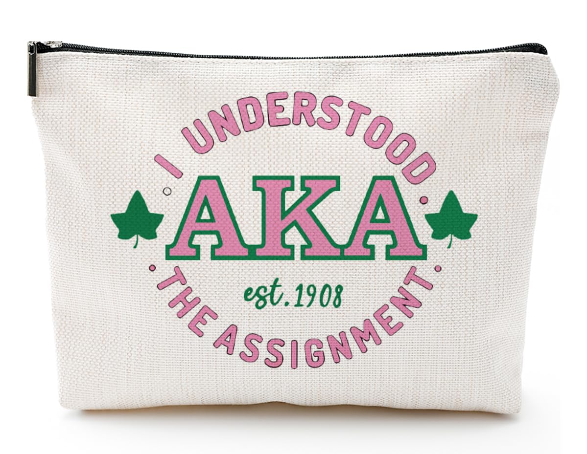 Sorority Themed Gifts for Sisters Pink and Green Makeup Bag for Women - Cute Small Cosmetic Pouch, Sisterhood Gift for Best Friend, Black Girl