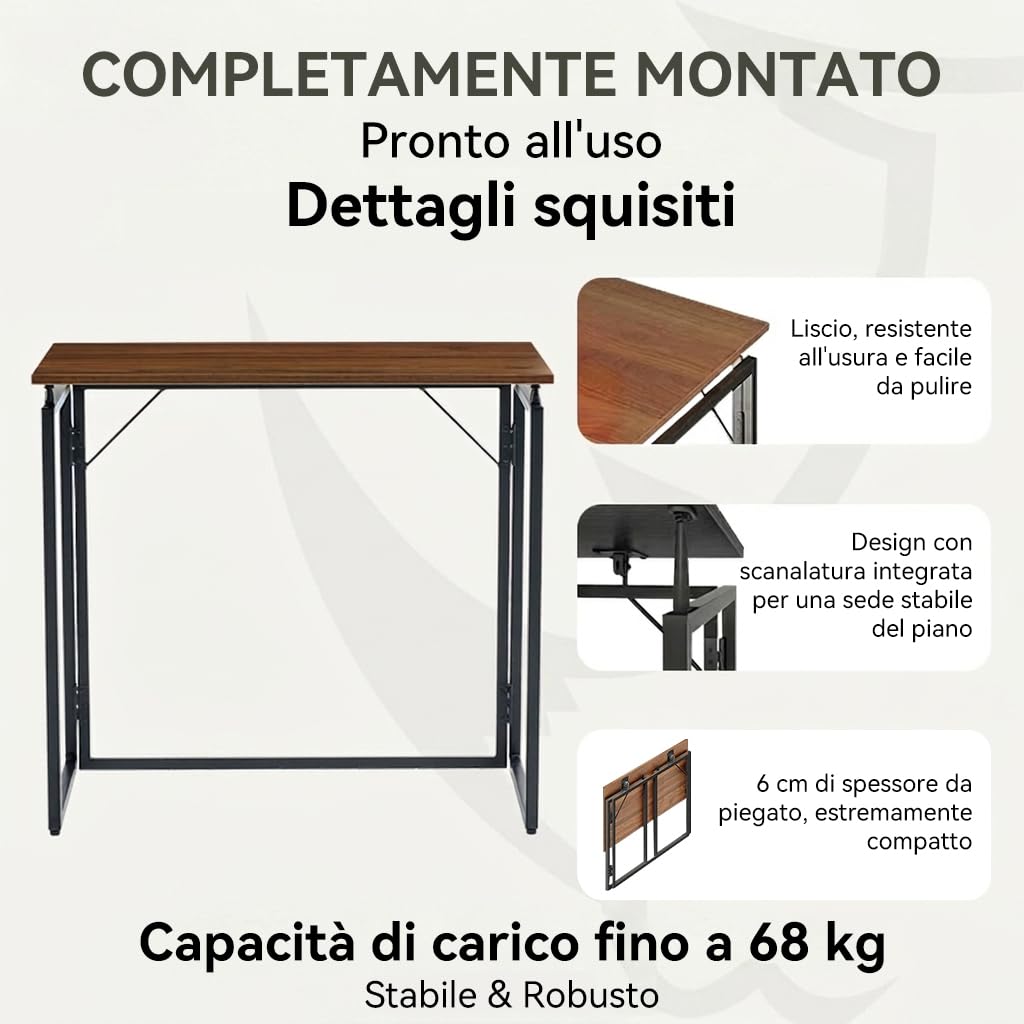 MUSSO F5 Scrivania Pieghevole 80 x 40 cm, Senza Montaggio, Marrone | Piano 80 x 40 cm, Pieghevole, Senza montaggio, Casa, Studio e Hobby