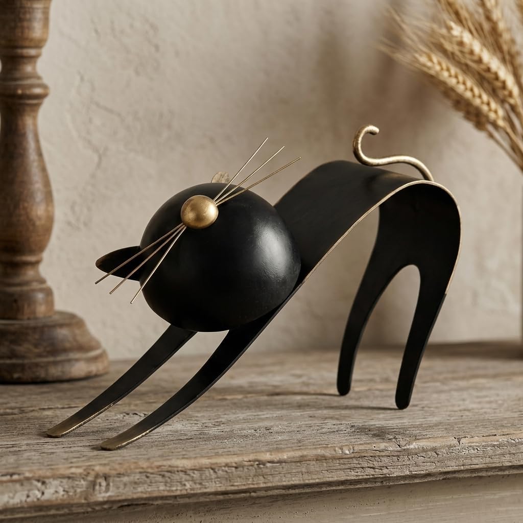 XINXUAN Black Cat Art Statue，Animal Figurines Garden Decor ，Knick Knacks for Shelves，Cat Memorial Gifts for Loss of Cat