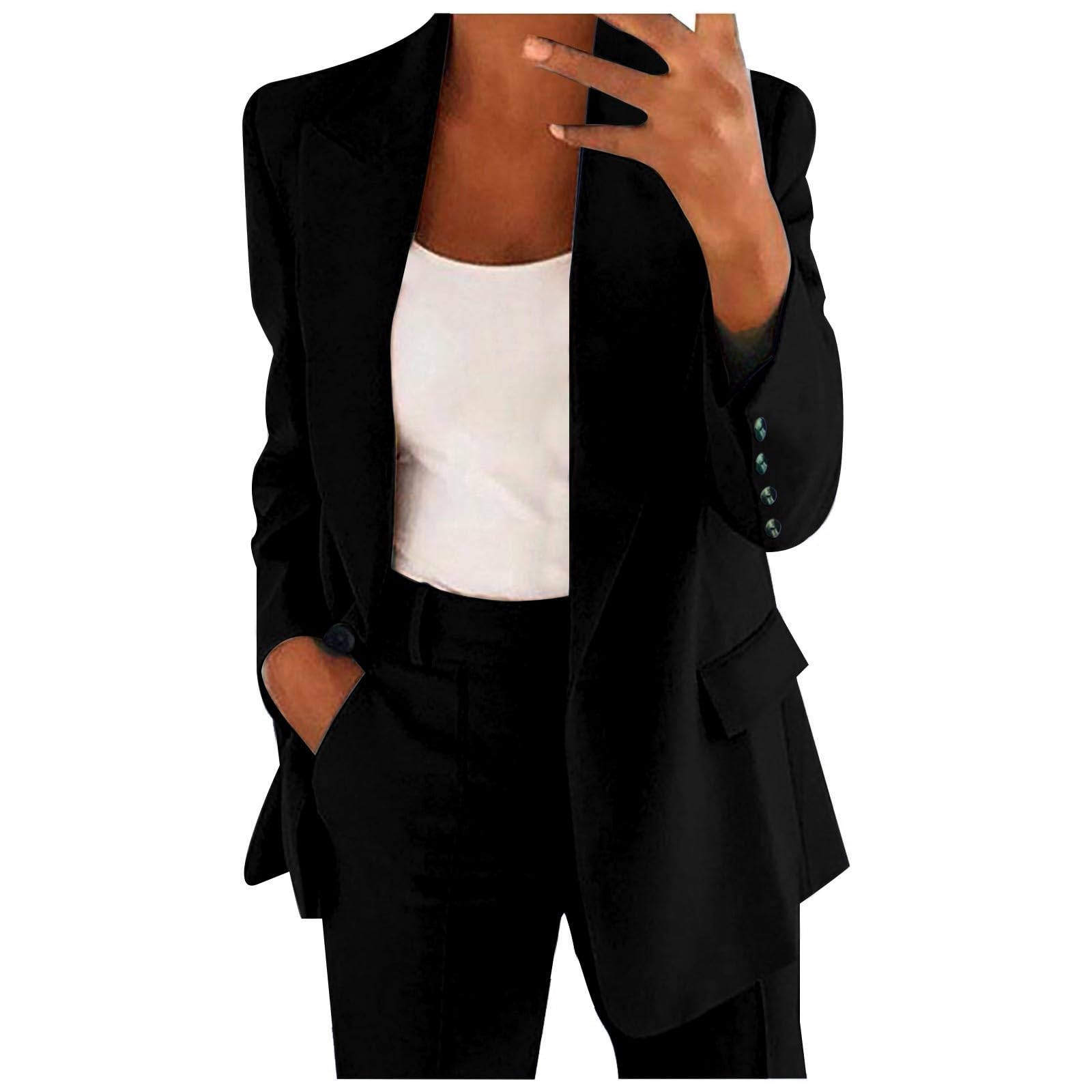 Generico Vestito Donna Elegante Completo da Donna Elegante Curvy Pantaloni e Giacca Tailleur Leggeri Ufficio Suit Classic Tuta Ufficio Business Curvy Tailleur Tinta Unita Autunno Invernale
