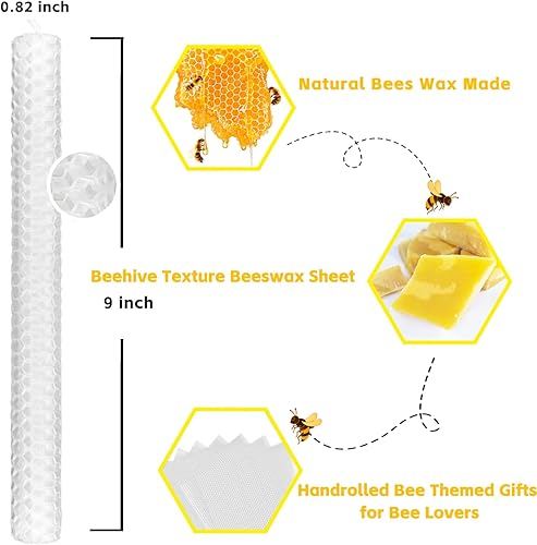 Miniatura 2 de Lacaser - Juego de 6 velas cónicas de cera de abeja blanca, velas largas de 9 pulgadas para candelabros en color blanco, sin aroma y sin humo,