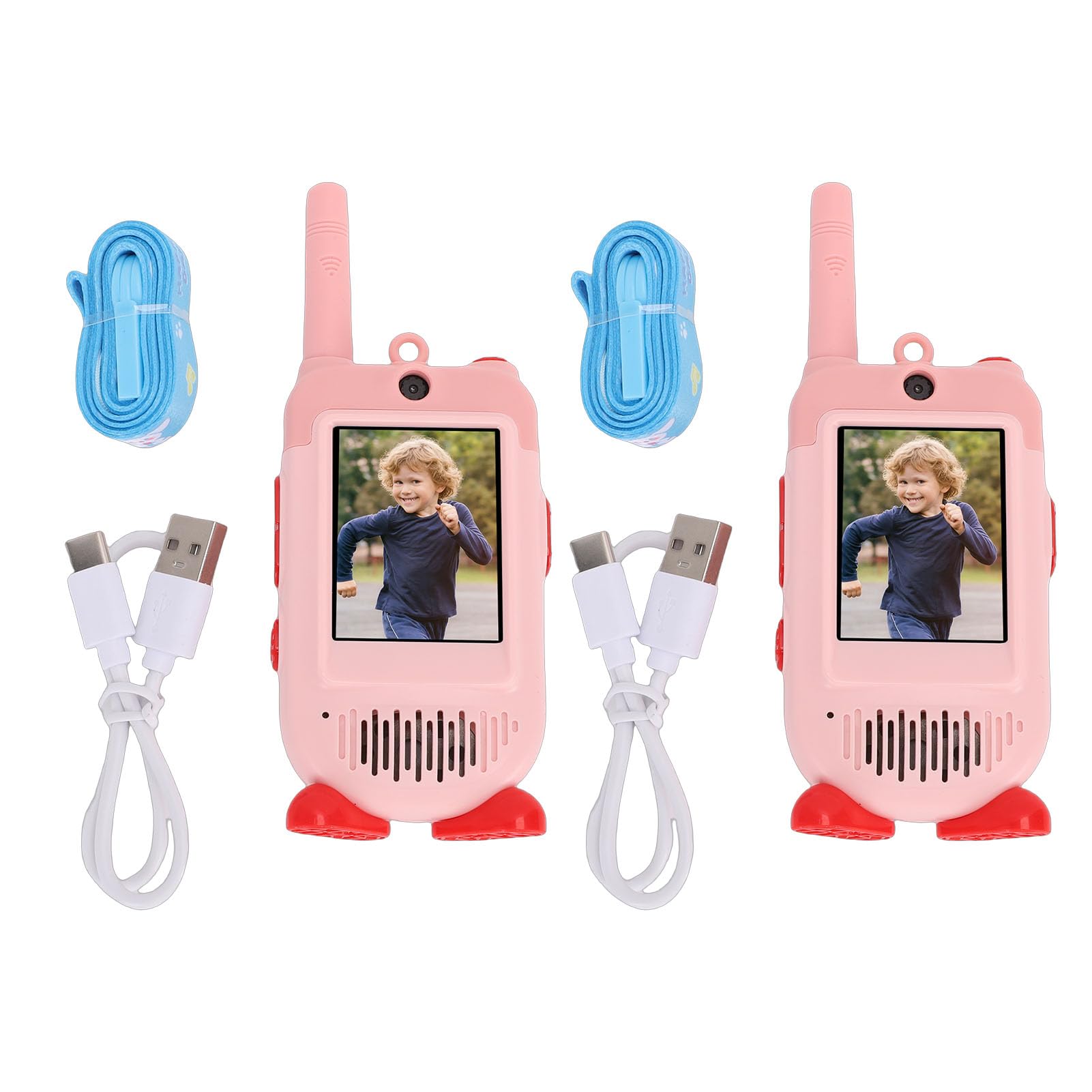 Gugxiom Talkies-Walkies Vidéo pour Enfants, Paquet de 2 Interphones Portables Rechargeables, Jouets pour Tout-Petits, Cadeaux d'anniversaire Amusants pour Jouer en Famille, Camping, Jeux (Pink)
