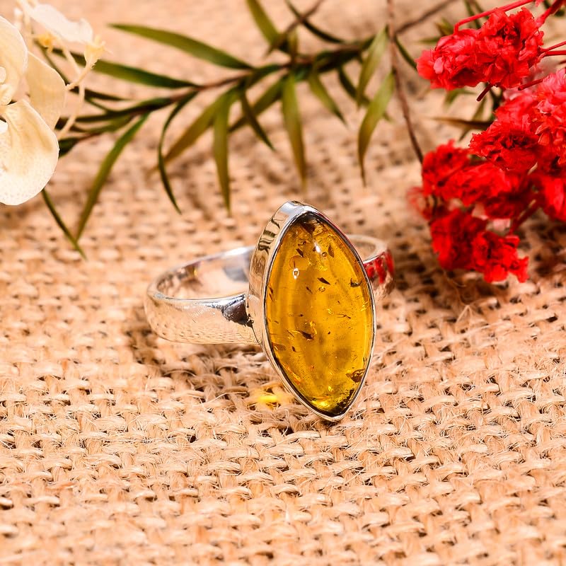 Bague en argent 925 ambre marquise anti-ternissement homme femme - 5