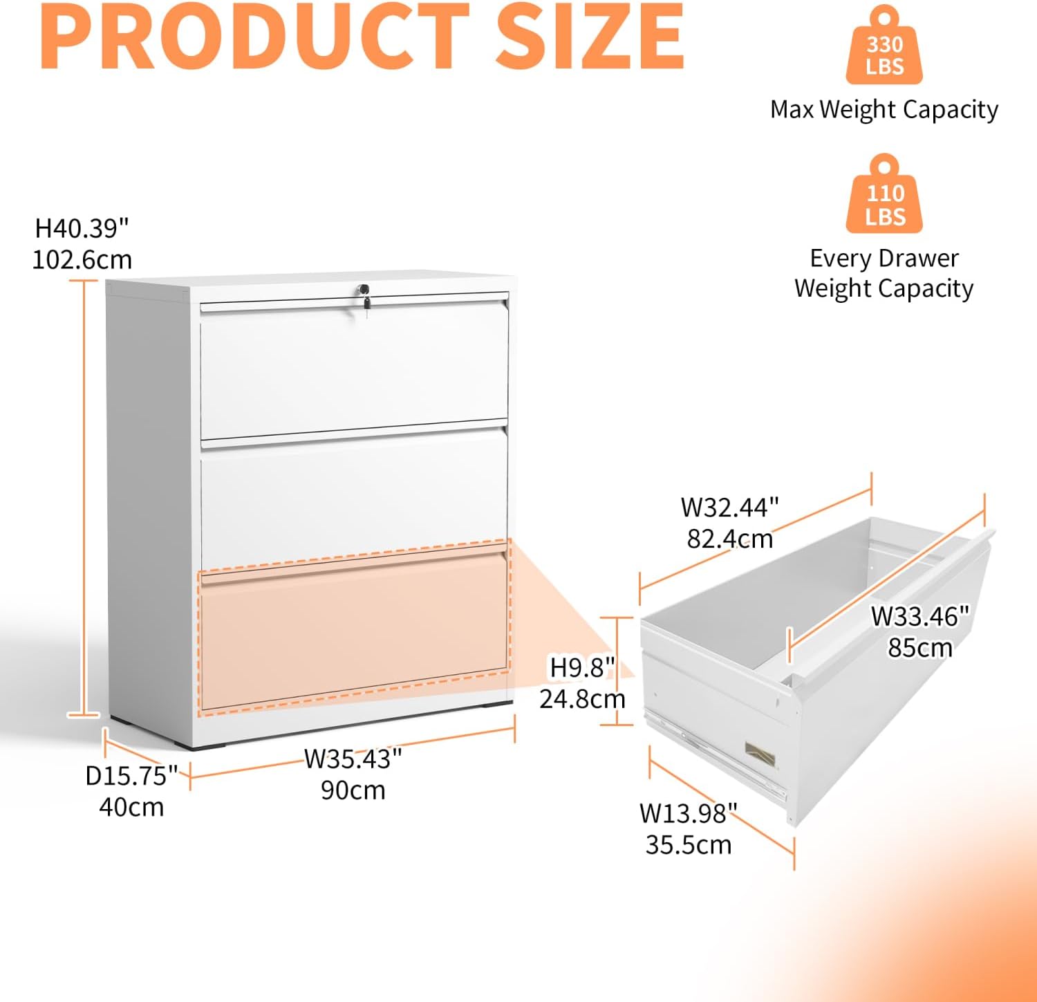 3-Drawer Lockable Metal File Cabinet White High-Security Design Home Office Sleek and Functional