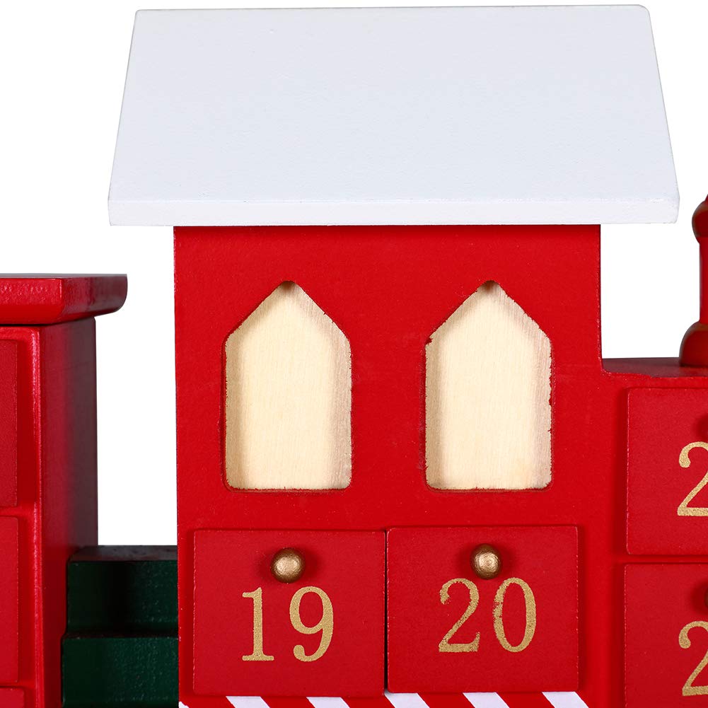 BAKAJI Calendrier de l'Avent de Noël en bois avec 24 tiroirs numérotés pour surprise, décorations de Noël, maison (train de Noël)
