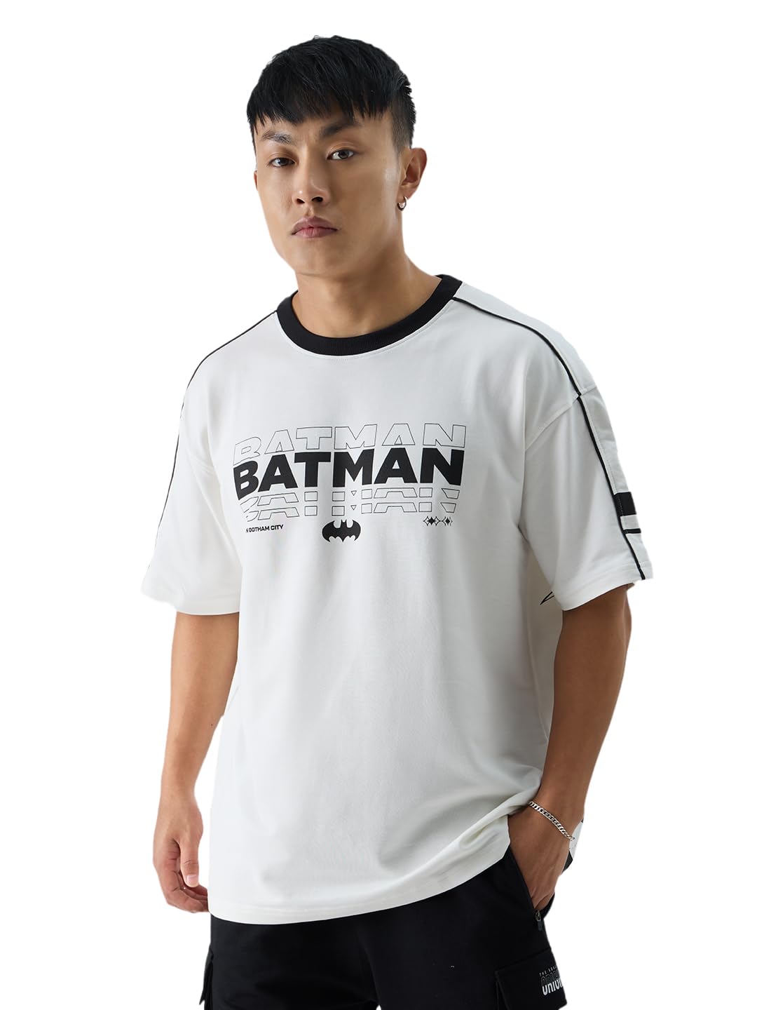 The Souled StoreOfficial Batman: Gotham Guardian Mens and Boys Oversized fit Graphic Printed Half Sleeve Cotton White Color Mens Oversized T-Shirts (225347)