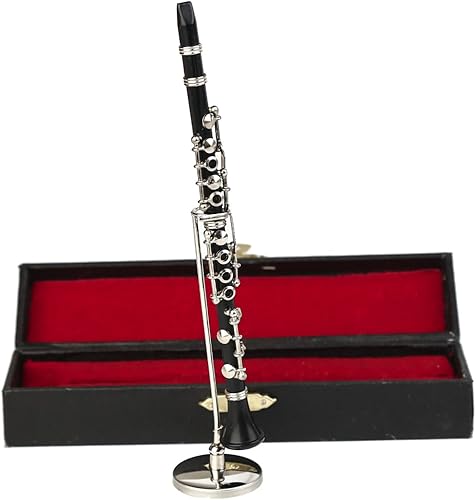 Miniatura 4 de Dselvgvu - Clarinete miniatura con soporte y estuche, mini instrumento musical réplica en miniatura, modelo de casa de muñecas, mini clarinete para