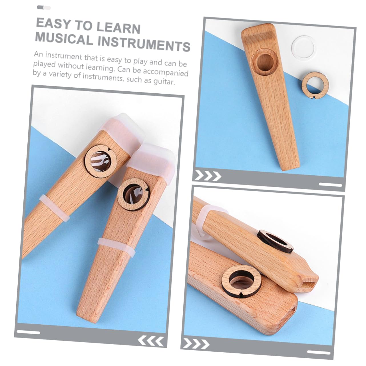 HANABASS Kit de Kazoo de Madera para Principiantes Instrumento Musical Portátil para Acompañamiento de Guitarra Ukelele y Violín Accesorio Duradero y Ligero para Rendimiento Musical