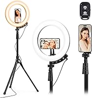 Vista 14 de UBeesize Anillo de luz mejorado de 12 pulgadas con soporte de trípode de 62 pulgadas y soporte magnético para teléfono, anillo de luz LED