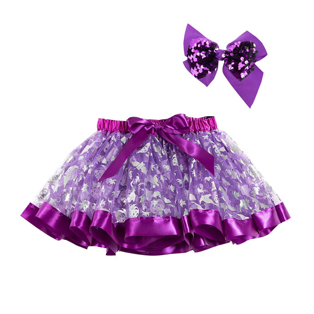 Girls Rainbow Flower Tulle Skirt Toddler Princess Tutu Skirt with Hairbow Halloween Carnival Party (Grey, 9-11 Years)